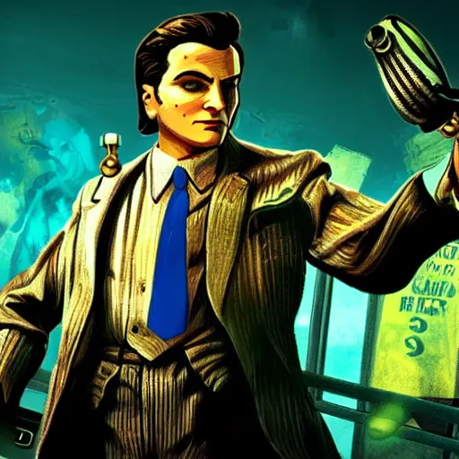 Image similar to quentin tarantino in the video game bioshock