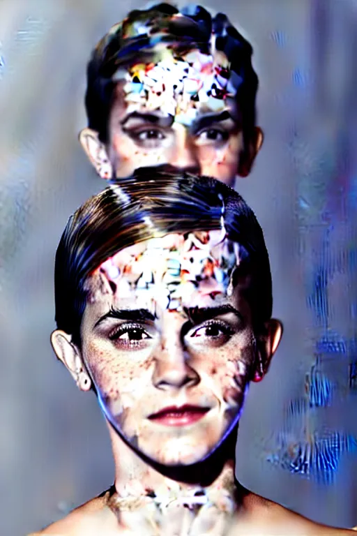 Prompt: emma watson wearing transparent clothes, skin of the whole body is visible, beautiful face, attractive, highly detailed photography, 4 k cinematic photo, cinematic lightening