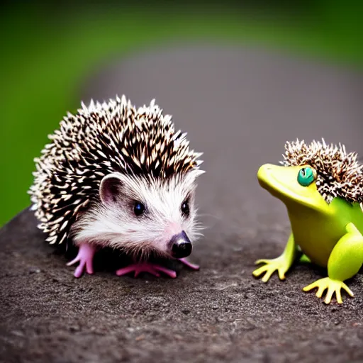 Prompt: hedgehog and frog getting married in a field, 4k photography