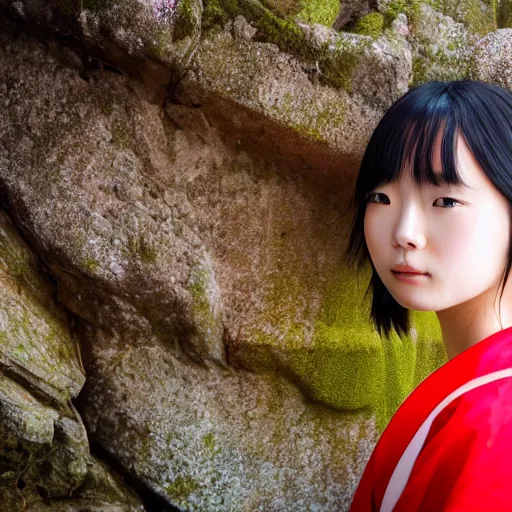 Image similar to face photo of a japanese shrine maiden, young beautiful woman, award winning photo, stunning scenery, high definition, 8 k, dynamic lighting