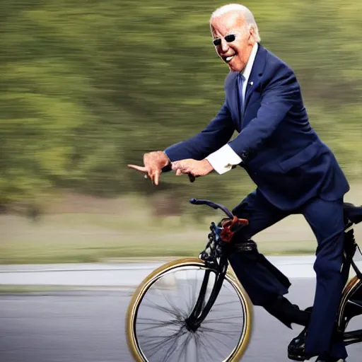 Image similar to ultra realistic photo of joe biden falling off of his bike, film, perfect face, in the style of a candid photo