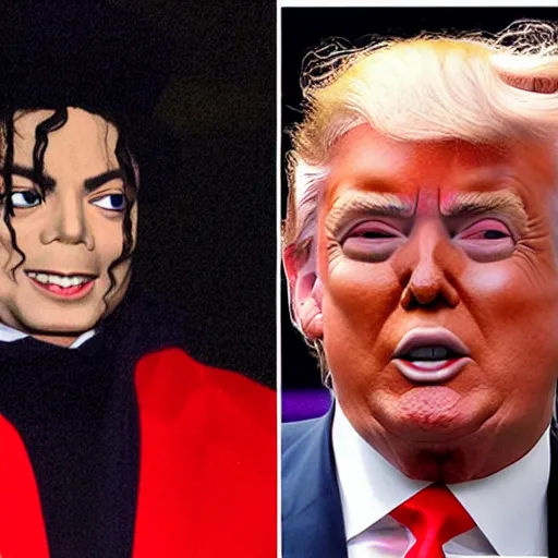 Prompt: cursed photo of donald trump and michael jackson