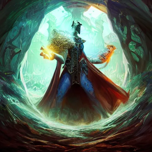 Image similar to Anthropomorphized Duck casting epic spell, magic the gathering artwork, D&D, fantasy, cinematic lighting, centered, symmetrical, highly detailed, digital painting, artstation, concept art, smooth, sharp focus, illustration, volumetric lighting, epic Composition, 8k, art by Akihiko Yoshida and Greg Rutkowski and Craig Mullins, heroic pose, oil painting, cgsociety, magic lab background