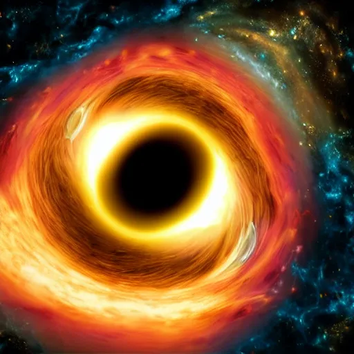 Prompt: hyperrealistic. A yellow black hole with radiant tentacles violently devouring the universe.