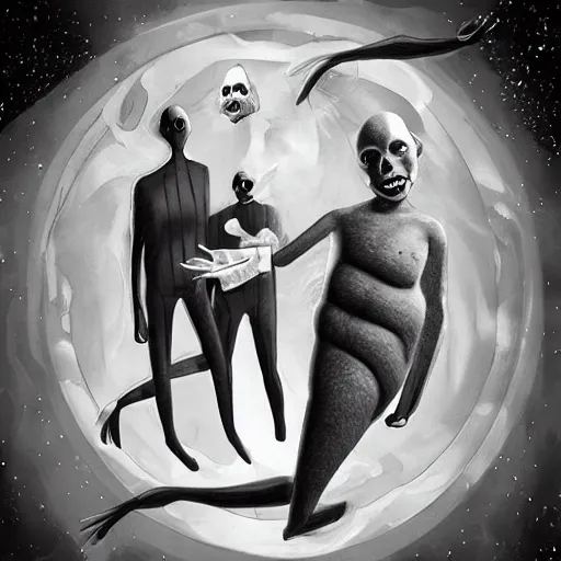 abstract entities pointing at a man, creepy, eerie Stable Diffusion