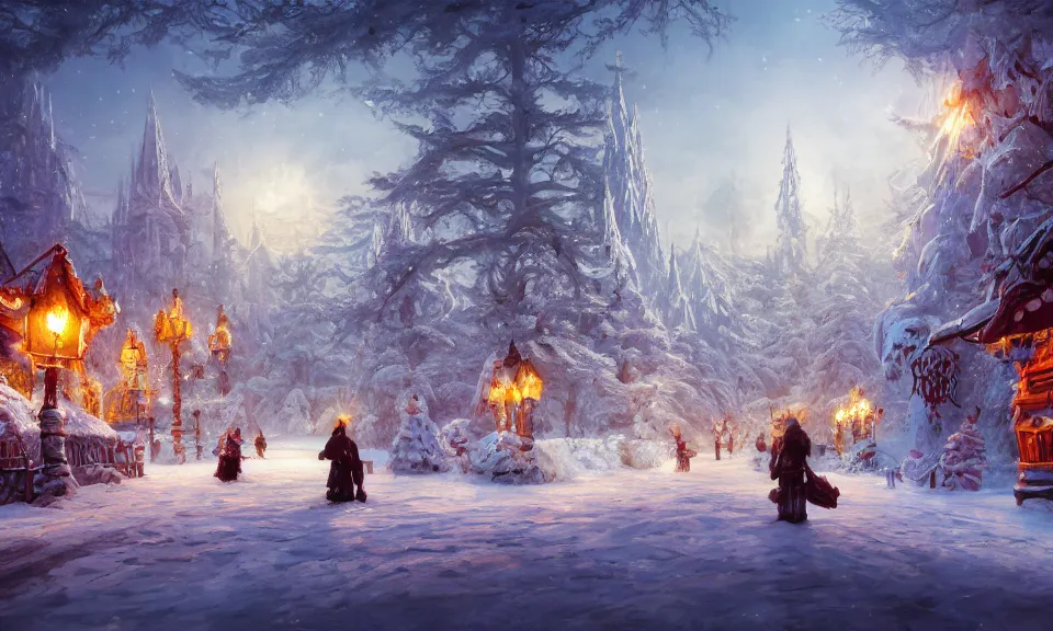 Prompt: winter wonderland, digital art, concept art, magic fantasy, scenic, vibrant colors, high contrast, highly detailed, trending on artstation, 8k, andreas rocha, sylvain sarrailh, darek zabrocki, finnian macmanus, dylan cole, liang mark, albert bierstadt, sung choi, peter mohrbacher, greg rutkowski, studio ghibli