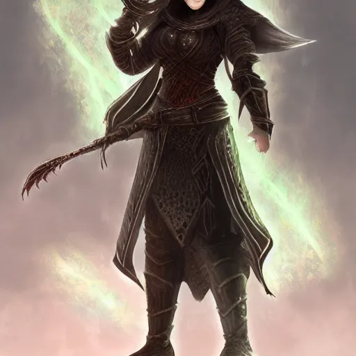 Prompt: medium-length portrait of a female dragonborn wearing a dark robe, highly detailed, digital painting, concept art, fantasy art, D&D