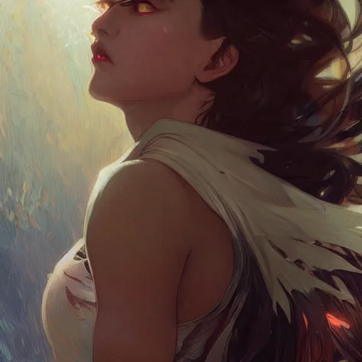 Prompt: digital character concept art by artgerm and greg rutkowski and alphonse mucha. closeup open female mouth, defiant, light effect, 8 k, hyper detailed, intricate, elegant, digital painting, artstation, smooth, sharp focus