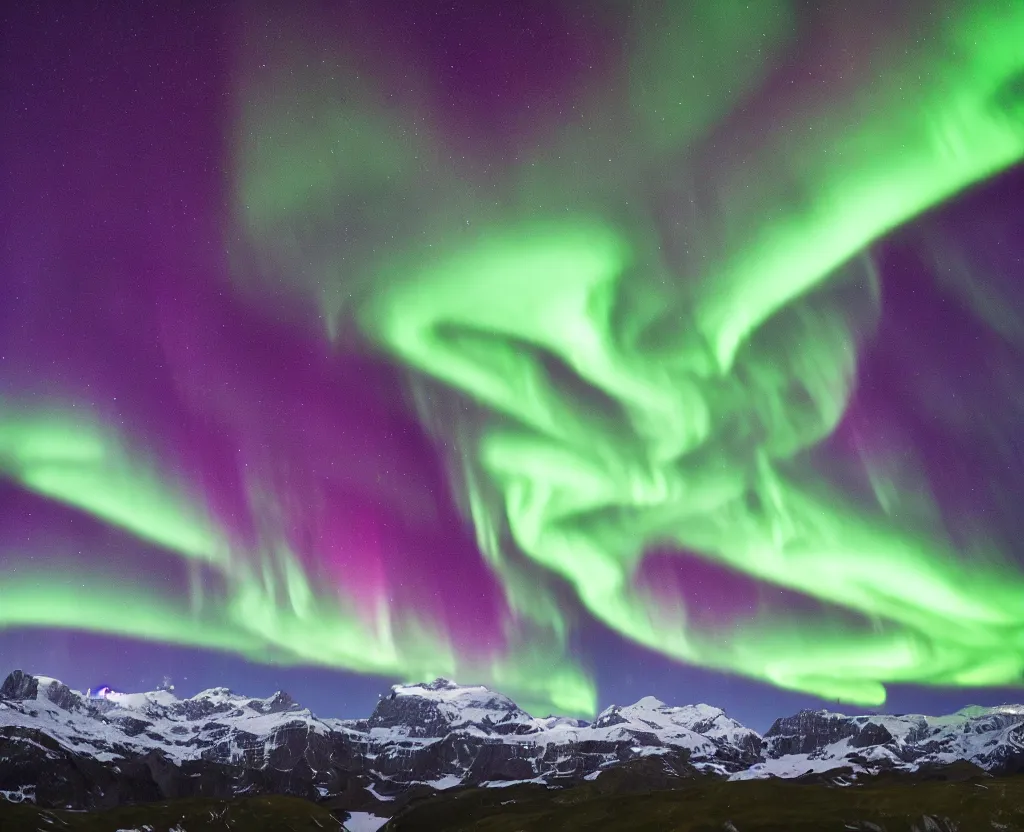 Prompt: Switzerland beautiful with northern lights in the sky astounding