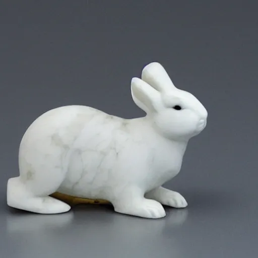 Image similar to white bunny, roman sculpture , white marble, gold inlays