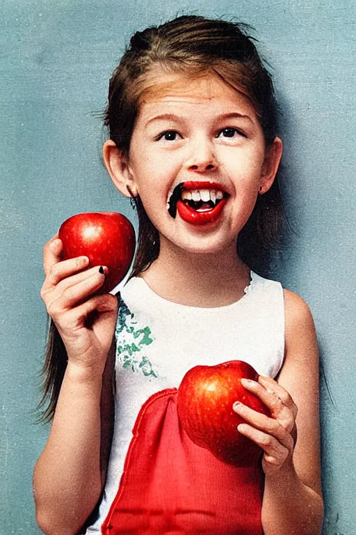 Image similar to a girl eating an apple by dr. suess