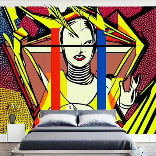 Prompt: Wall mural portrait of Pyramid Head, urban art, pop art, artgerm, by Roy Lichtenstein