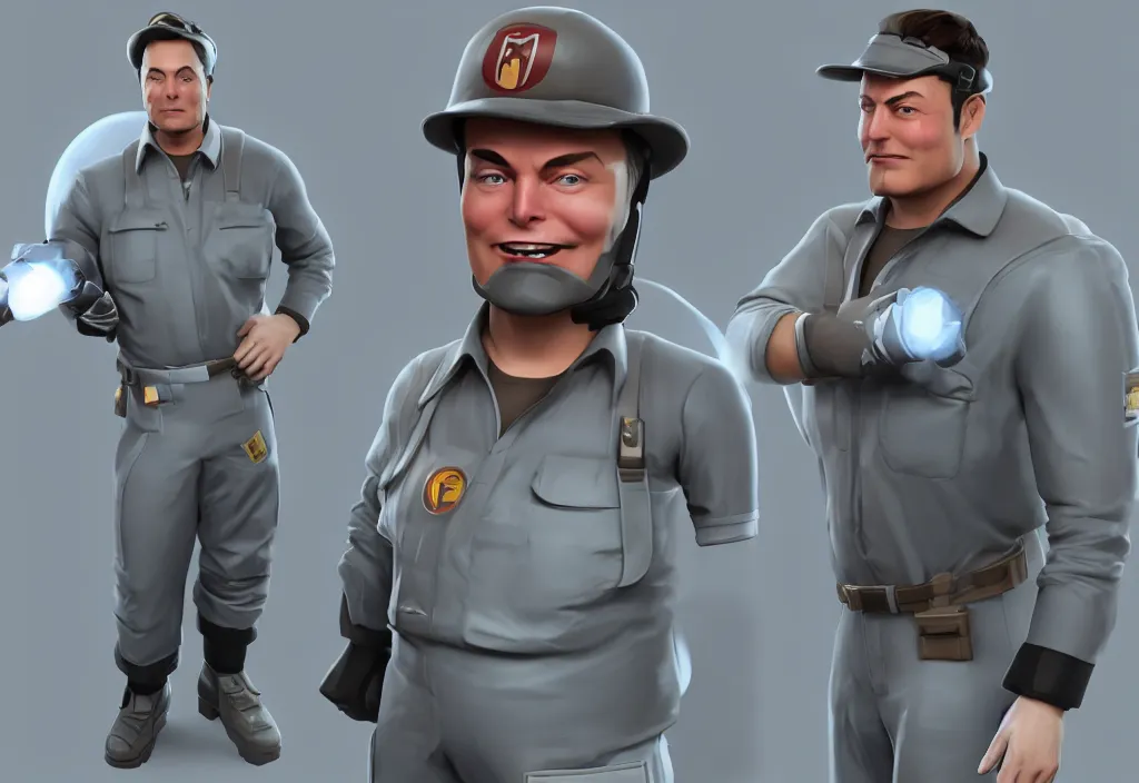 Image similar to elon musk in team fortress 2, elon musk in the video game team fortress, gameplay screenshot, close up, 3 d rendering. unreal engine. amazing likeness. very detailed.