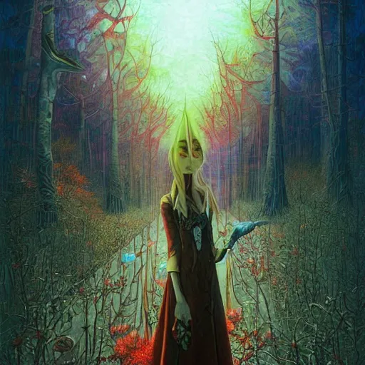 Image similar to Vampire traveling through a beautiful psychedelic world, illustrated by Andrew Ferez and Hayao Miyazaki, trending on artstation