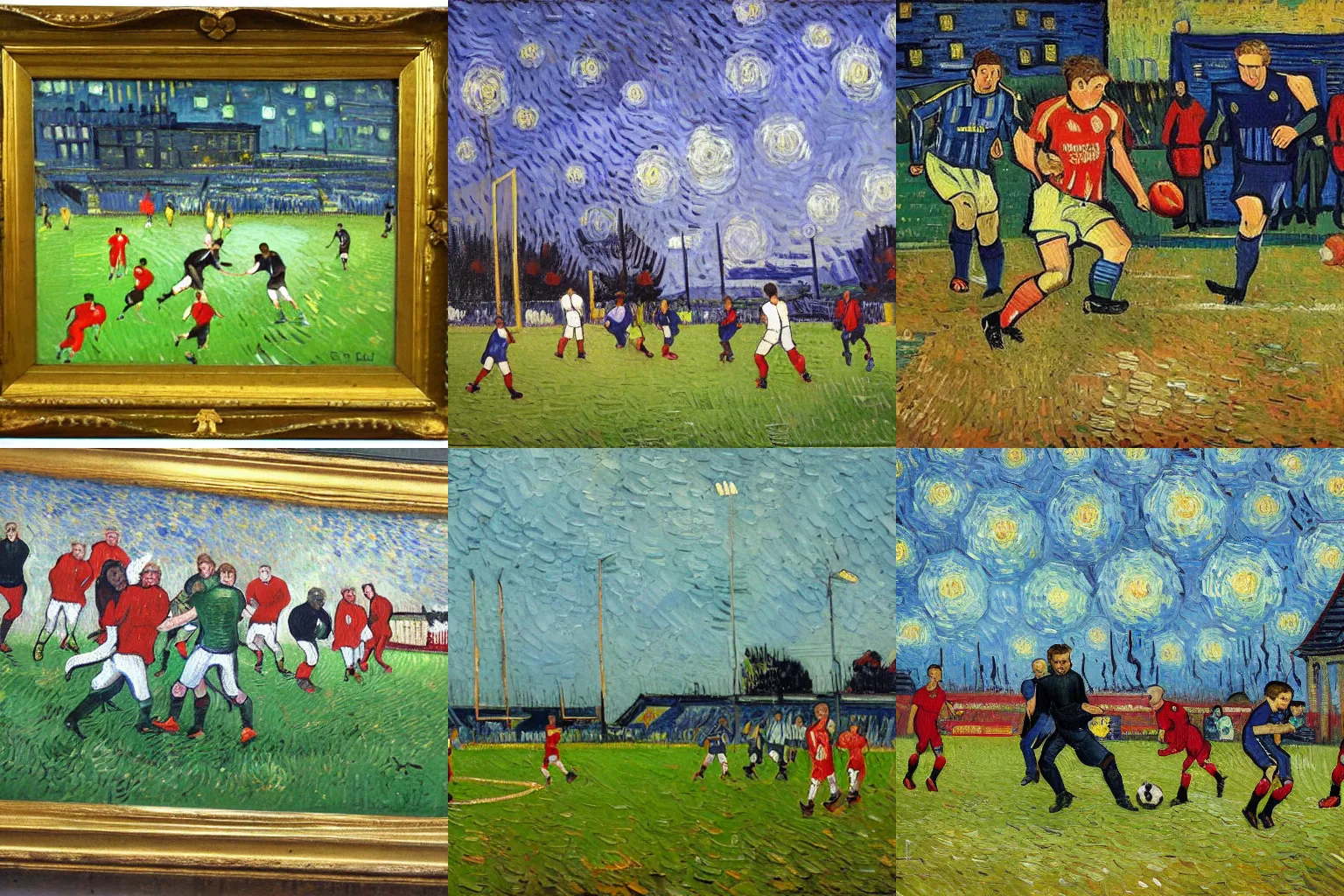 Image similar to football match, oil painting, van gogh style