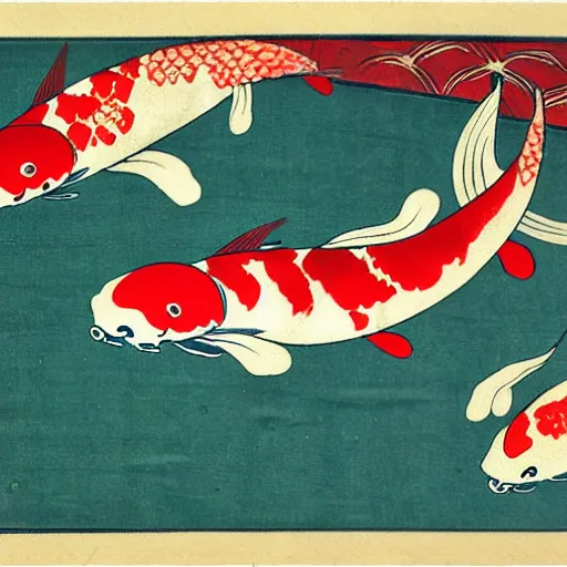 Image similar to koi by utagawa yoshiiku, featured on pixiv, ukiyo - e, ukiyo - e, woodcut, creative commons attribution