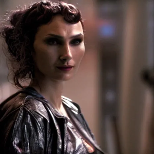 Prompt: Cinematic movie still of Gal Godot as Molly Millions the cyberpunk woman in Neuromancer