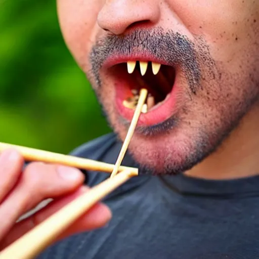 Image similar to a man eating earthworms with chopsticks