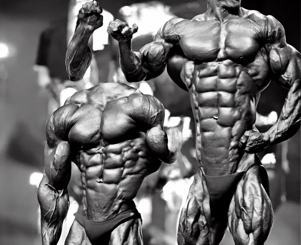 Image similar to Obama in bodybuilding contest, Ripped, Buffed Obama, GigaChad, Black and White, Noir