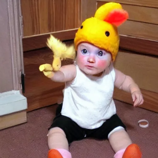 Prompt: cute baby chick dressed as an inmate, tom chambers style