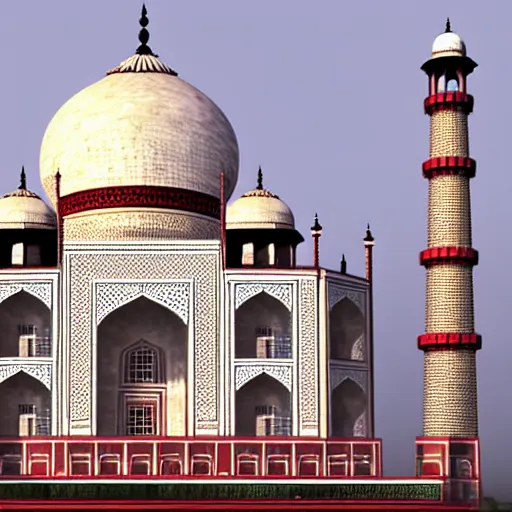 Image similar to taj mahal in cyberpunk futuristic times. 4 k, photorealistic.