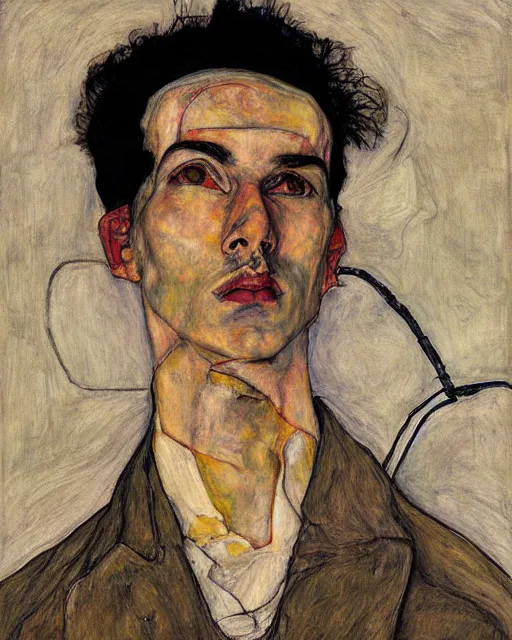 Prompt: portrait of a hacker by egon schiele in the style of greg rutkowski