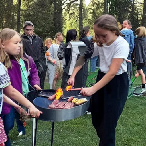 Image similar to photo of greta thunberg having a bbq