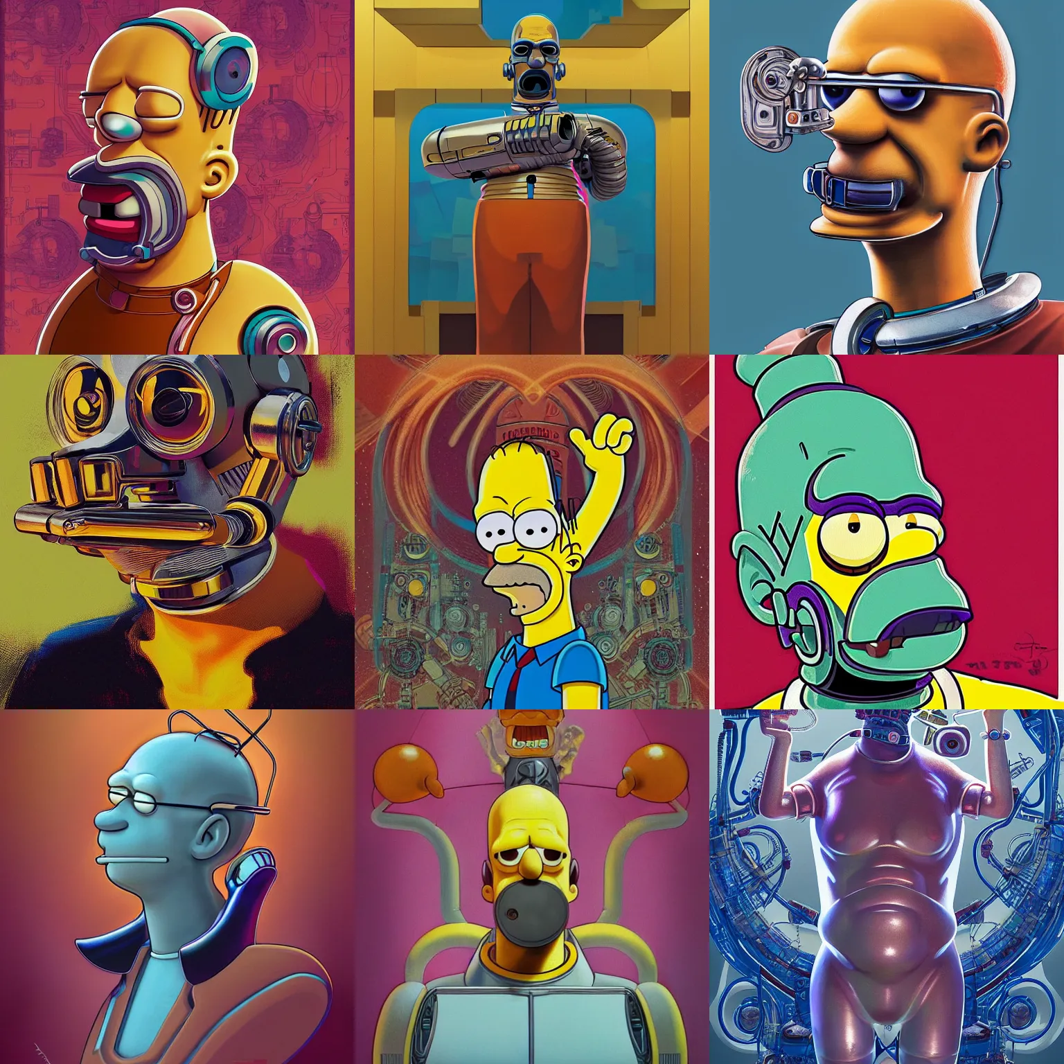 Prompt: Homer Simpson as a cyborg, art deco design, by Mandy Jurgens and Warhol, Ernst Haeckel, James Jean, artstation, concept art