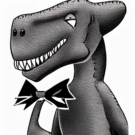 Prompt: cartoon of a T-Rex wearing a bow on its head