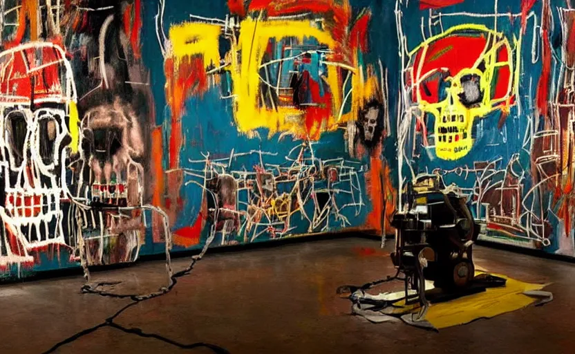 Image similar to photograph of basquiat skull machine perfect composition masterpiece dramatic lighting