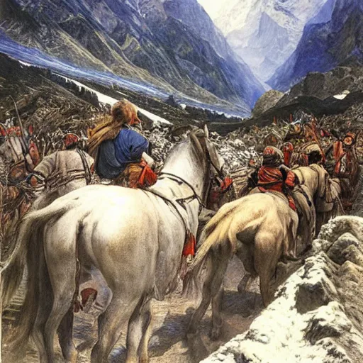 Image similar to carthaginians crossing the alps, alan lee