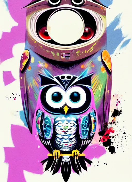 Prompt: arrogant elegant medium shot of white one - eyes owl dressed in samurai armor, pixiv fanbox, dramatic lighting, maximalist pastel color palette, splatter paint, pixar and disney exploded - view drawing, graphic novel by fiona staples and dustin nguyen, peter elson, alan bean, wangechi mutu, clean cel shaded vector art, trending on artstation