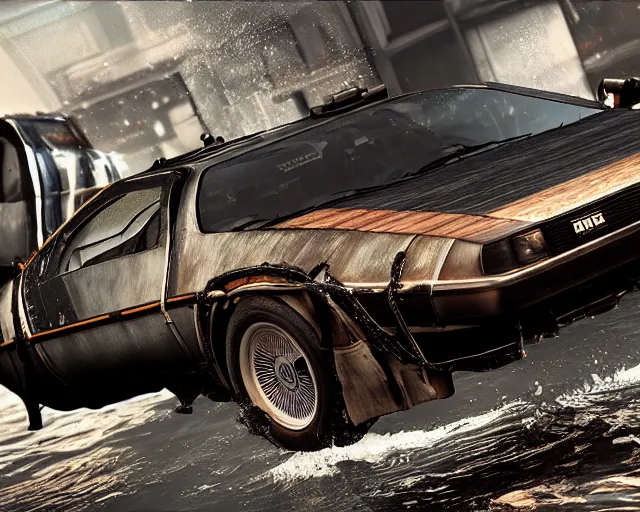 Prompt: delorean rusting and destroyed under water, cinematic, photoreal, by red dead redemption 2