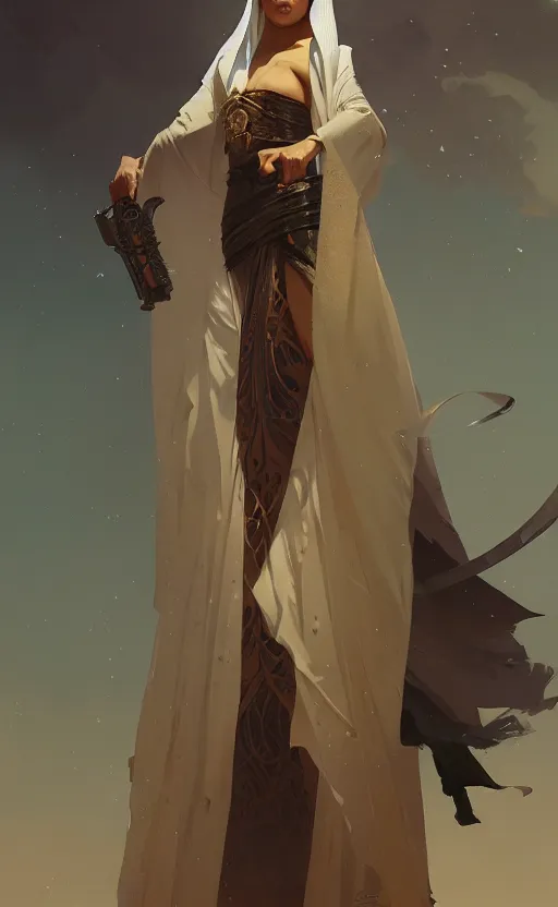 Image similar to a personification of the United Arab Emirates, highly detailed, digital painting, artstation, concept art, sharp focus, illustration, art by greg rutkowski and alphonse mucha