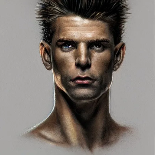 Image similar to portrait of bart simpson as a real human, soft hair, muscular, half body, leather, hairy, d & d, fantasy, intricate, elegant, highly detailed, digital painting, artstation, concept art, smooth, sharp focus, illustration, art by artgerm and greg rutkowski and alphonse mucha