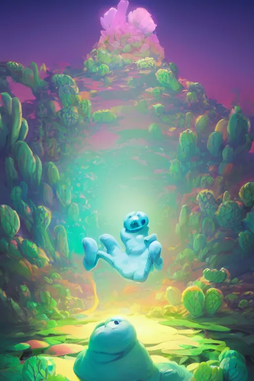 Image similar to smurf ghost creature animal sushi cristal very big eye roots cactus elemental flush of force nature micro world fluo fishscale, behance hd by jesper ejsing, by rhads, makoto shinkai and lois van baarle, ilya kuvshinov, rossdraws radiating a glowing aura global illumination ray tracing hdr