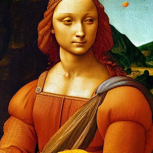 Image similar to 🍊🥛🚁🥇, intricate details, oil on canvas, highly detailed, by leonardo da vinci