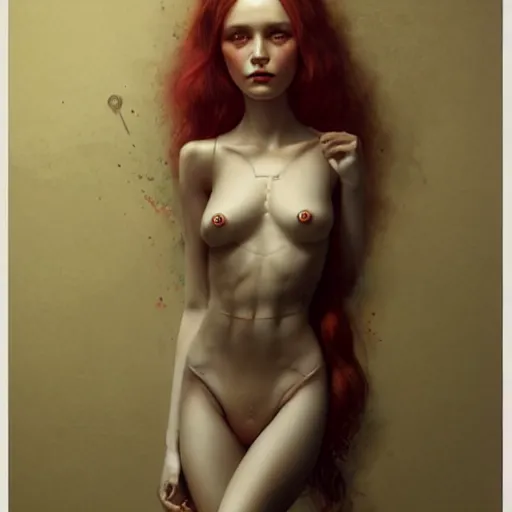 Image similar to a beautiful single lonely dollpunk female posing, detailed, realistic eyes, symmetry body features proportions, award winning, by Tom Bagshaw