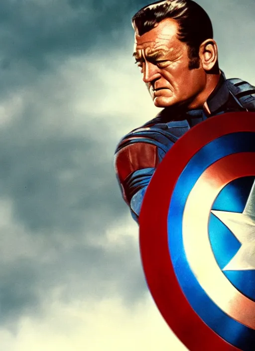 Prompt: film still of John Wayne as Captain America in Captain America The First Avenger, 4k