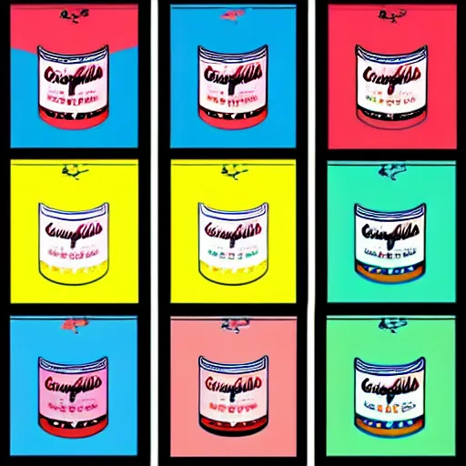 Image similar to soup cans by andy warhol, digital art, trending on artstation