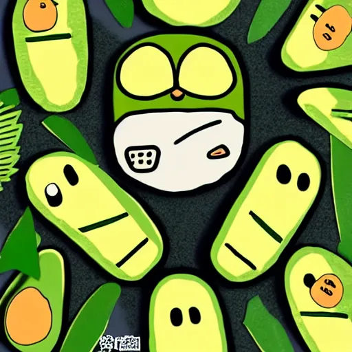 Prompt: avocado character in the style of gudetama, by ghibli