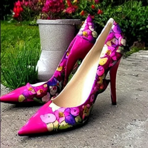 Image similar to stiletto heels used as flower pot, comic