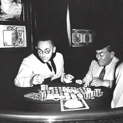 Image similar to uri - kai playing poker in a 1 9 2 2 speakeasy