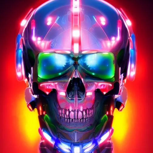 Image similar to centered hyperdetailed portrait of a mecha skull ronin, 8k, digital painting, futuristic, neon lights, trending on CG society