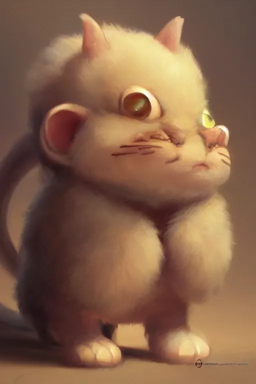 Prompt: a very cute character baby creature from the thing movie and dragon ball and kawai cat, beautiful painting by louis remy mignot, greg rutkowski, ilya repin, nice lighting, smooth tiny details, soft and clear shadows, low contrast, perfect