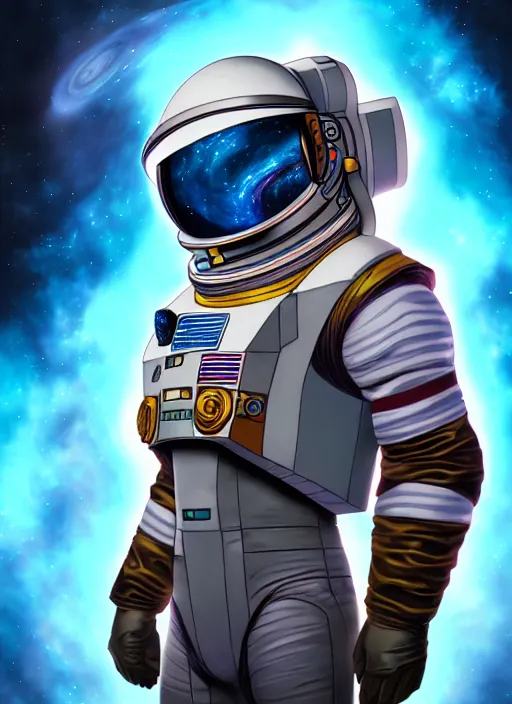 Image similar to an epic fantasy comic book style portrait painting of an astronaut lhama, defensor of the galaxy. deep space background unreal 5, daz, hyperrealistic, octane render, cosplay, rpg portrait, dynamic lighting