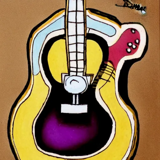 Prompt: A bee with a guitar drawn at Disney by Duchamp