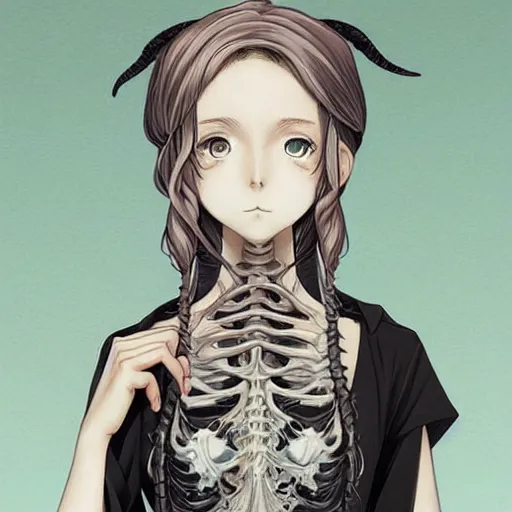 Prompt: anime manga skull portrait young woman pigtails fairy skeleton, intricate, elegant, highly detailed, digital art, ffffound, art by JC Leyendecker and sachin teng