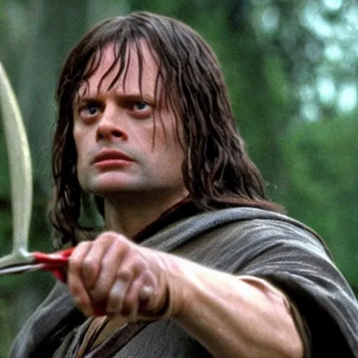 Prompt: dwight schrute playing aragorn in lord of the rings