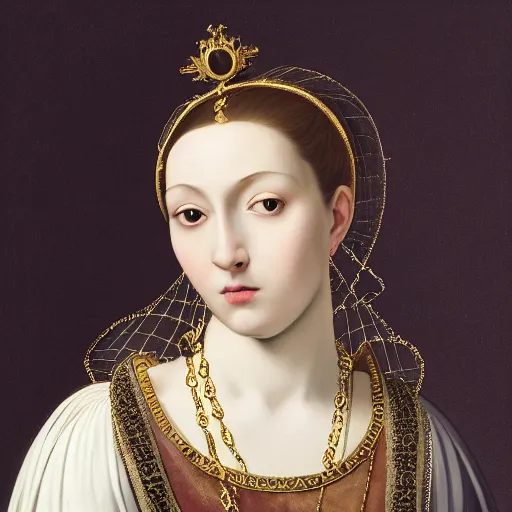 Image similar to portrait, headshot, digital painting, of a 15th century, beautiful princess, completely incased in a quarter inch thick clear plastic shell, light hair, precious jewels, baroque, ornate clothing, scifi, Space esploration, realistic, hyperdetailed, underexposed, chiaroscuro, art by caravaggio and gerome